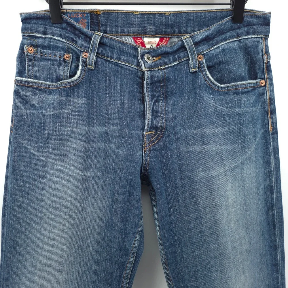 Lucky Brand Womens Jeans Easy Rider 8/29 Blue Straight Leg Button Fly Pic Stitch